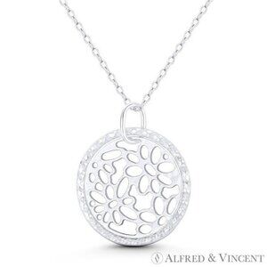 Diamond-Cut Pave Hoop & Freeform Cutout Circle Pendant in .925 Sterling Silver